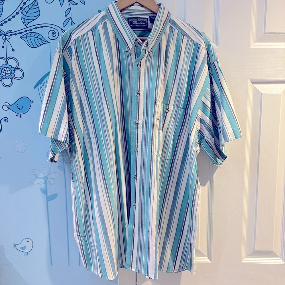NWT Pier Connection 90s Vintage Blue & White Stripes Cotton Short Sleeve Size 2X